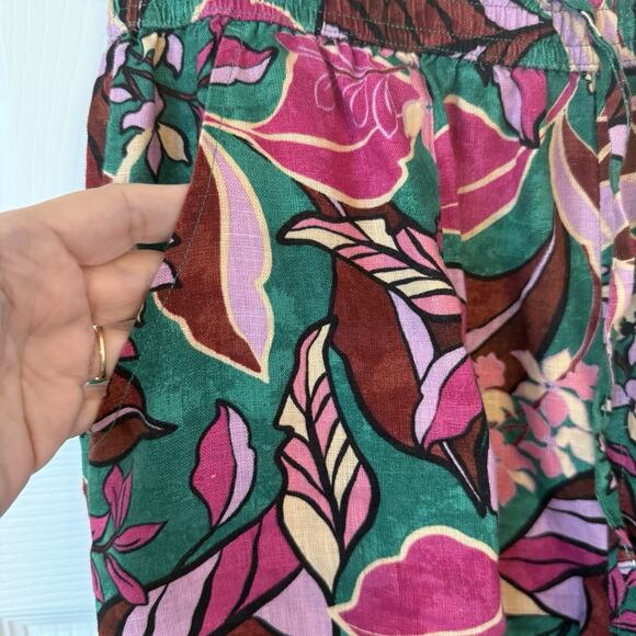 100% Linen Palazzo Pant Sz MED 30x28 Tropical Floral Vibrant Flowy Art To Wear - Picture 5 of 13